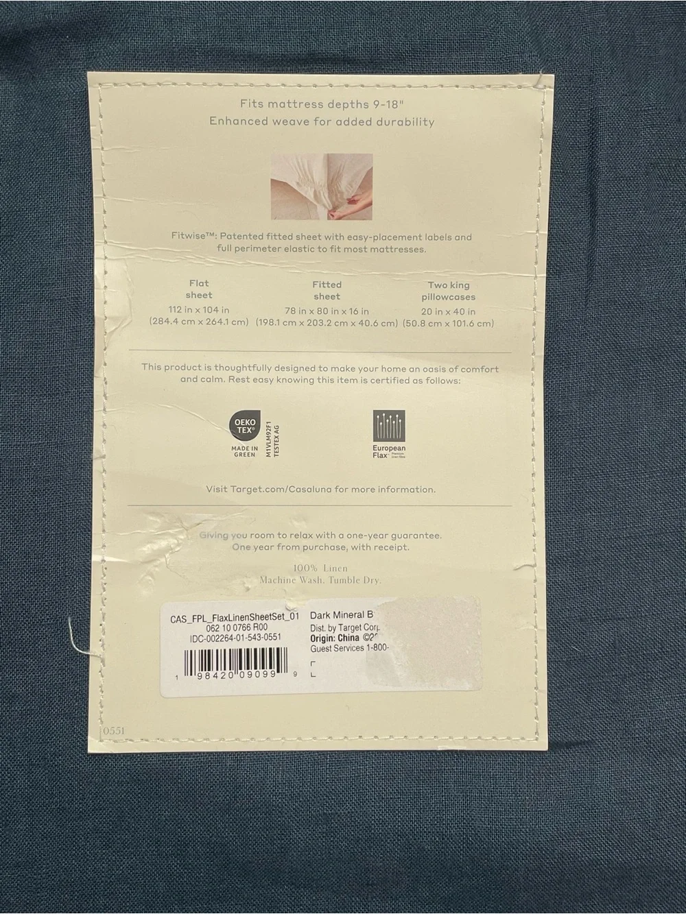 NWT King 100% Linen Sheet Set Dark Mineral Blue - Casaluna